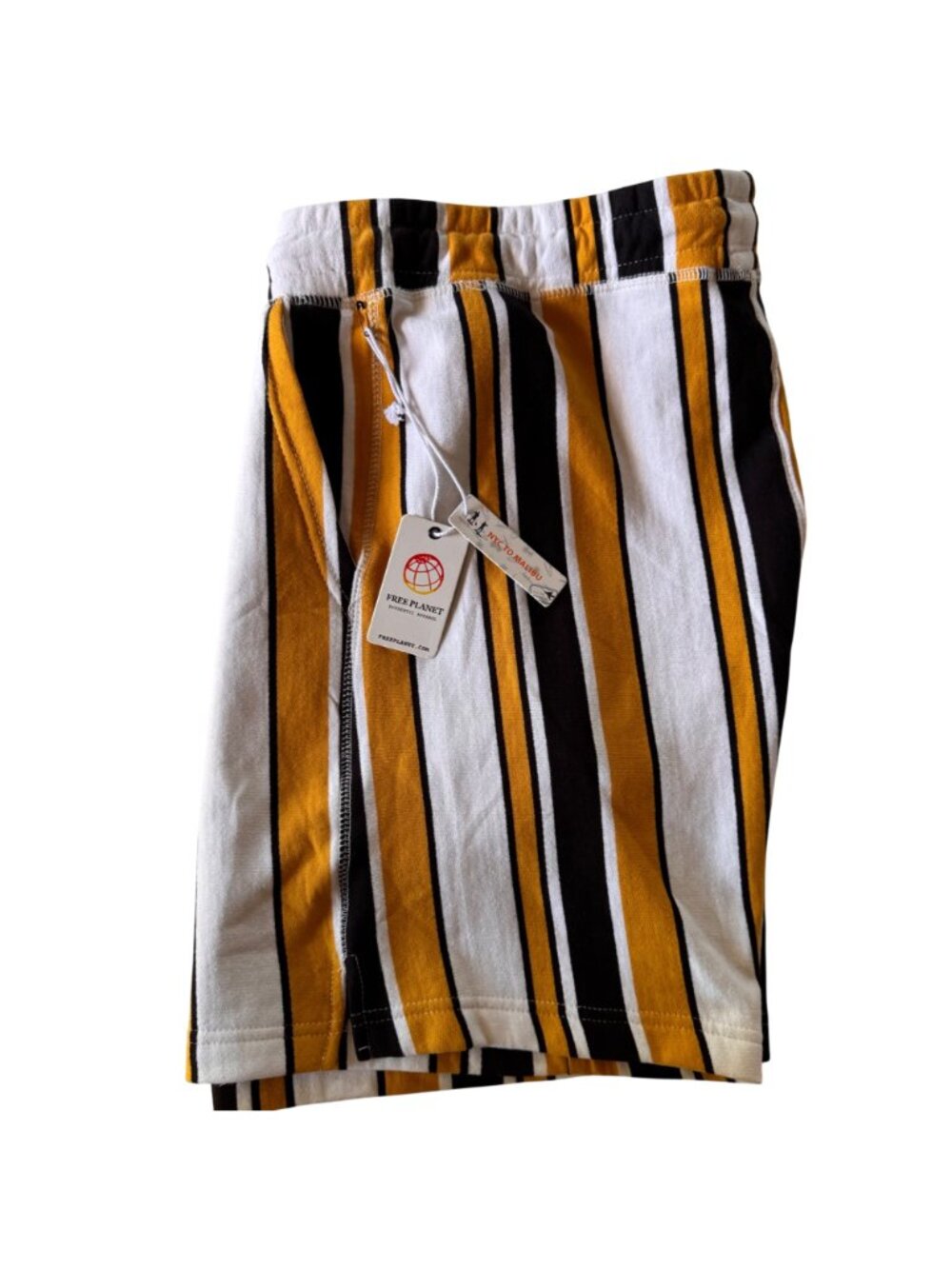 Free Planet Mens Striped Lounge Shorts Black & Gold Knit Large Cotton Blend New - Picture 15 of 15